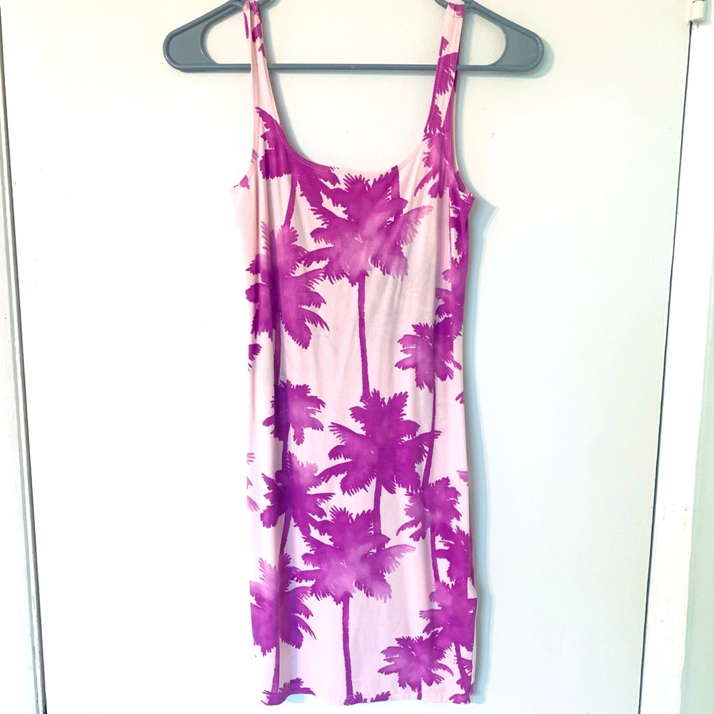 Forever 21 palm tree tank bodycon dress small lilac vacation